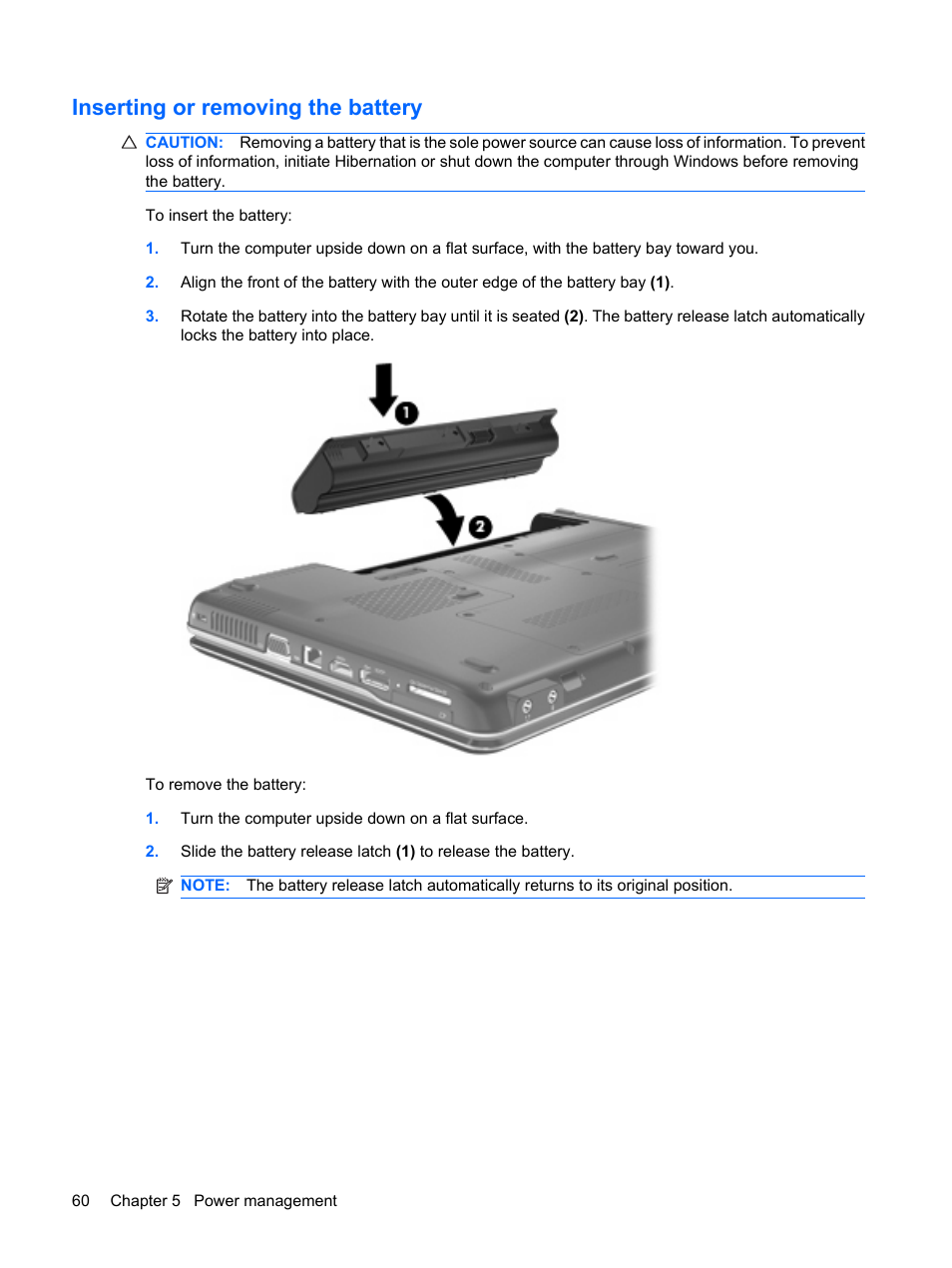 Inserting or removing the battery | HP Compaq Presario CQ35-337TX Notebook PC User Manual | Page 70 / 135