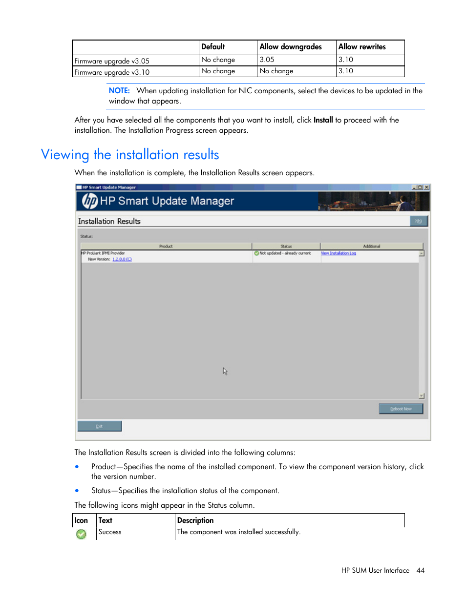 Viewing the installation results | HP Integrity rx2800 i2 Server User Manual | Page 44 / 124