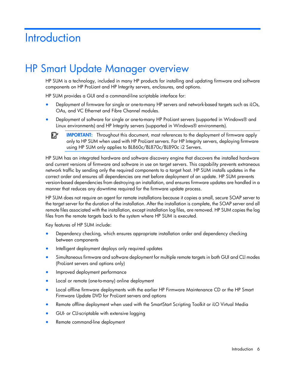 Introduction, Hp smart update manager overview | HP Integrity rx2800 i2 Server User Manual | Page 6 / 124