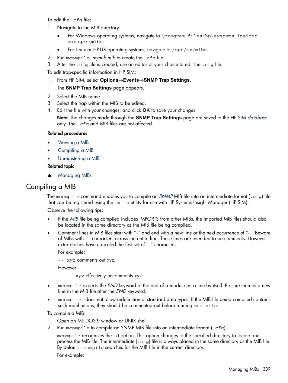Compiling a mib | HP Systems Insight Manager User Manual | Page 339 / 679
