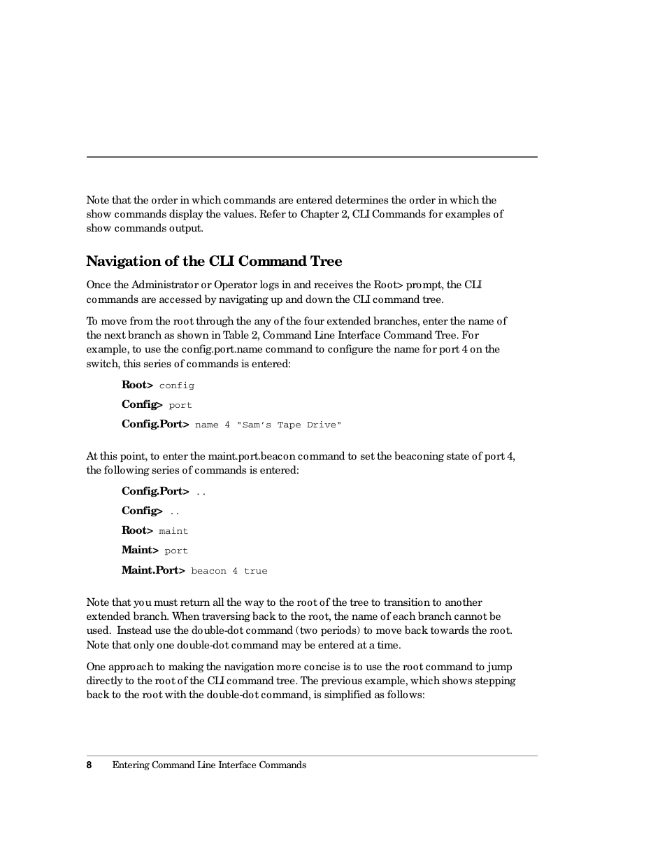 Navigation of the cli command tree | HP Surestore 64 Director Switch User Manual | Page 20 / 150