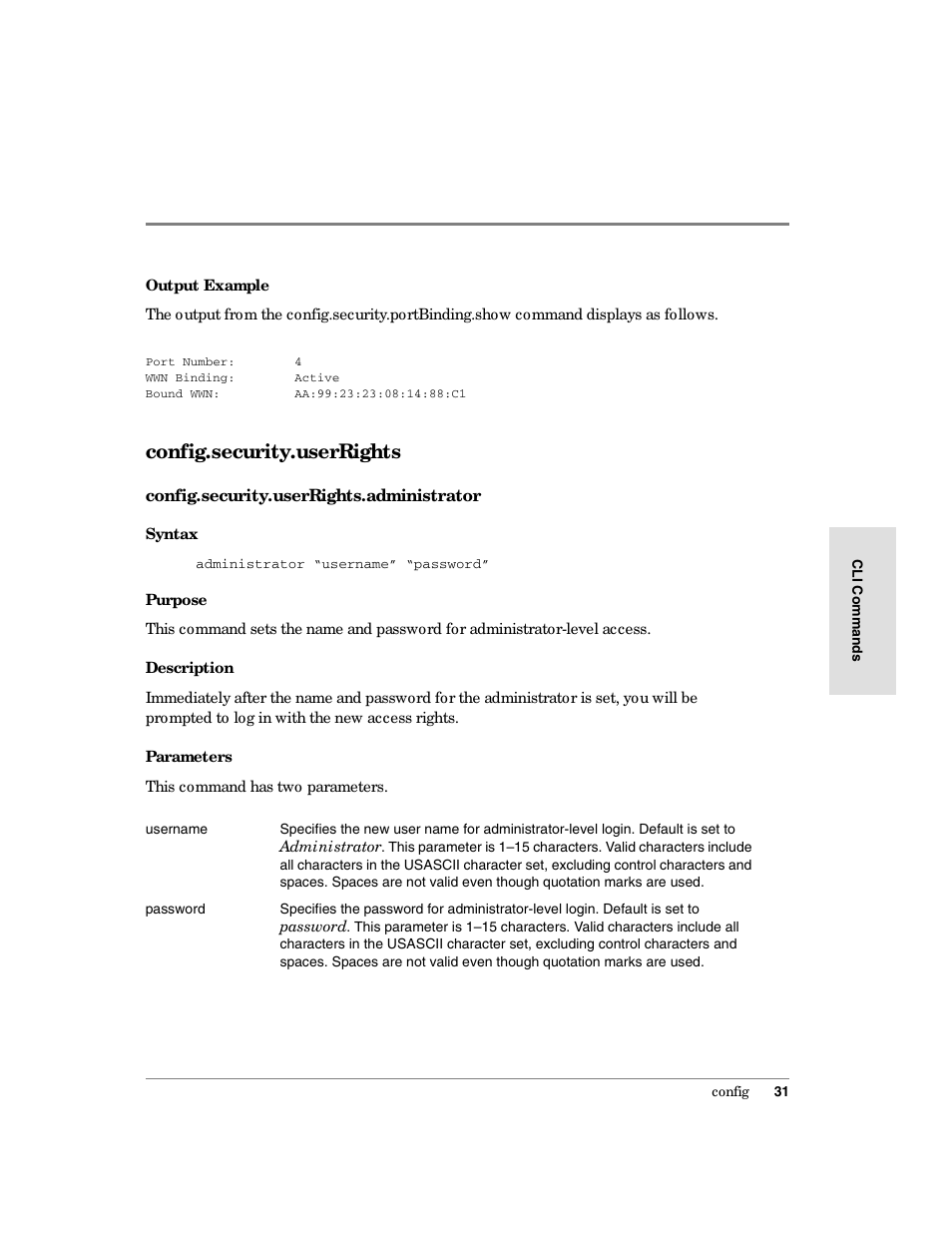 Config.security.userrights, Config.security.userrights.administrator | HP Surestore 64 Director Switch User Manual | Page 43 / 150