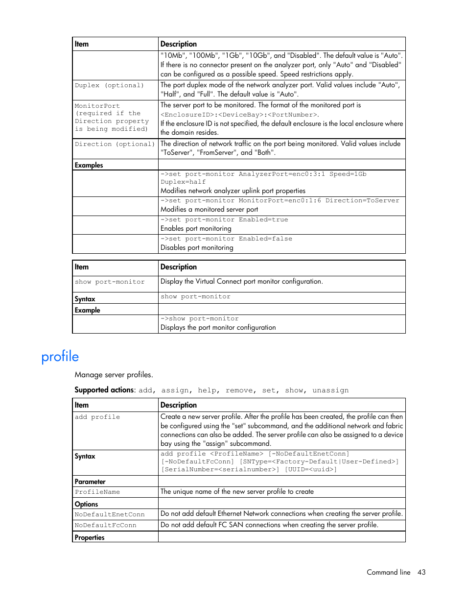 Profile | HP Virtual Connect Flex-10 10Gb Ethernet Module for c-Class BladeSystem User Manual | Page 43 / 106