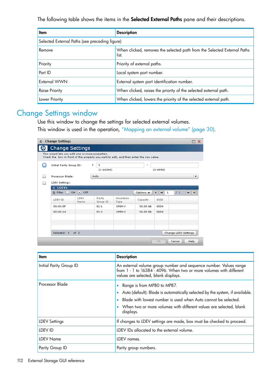 Change settings window | HP XP P9500 Storage User Manual | Page 112 / 122
