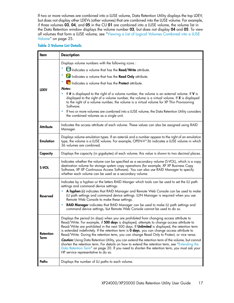 Volume list details | HP XP Array Manager Software User Manual | Page 17 / 38