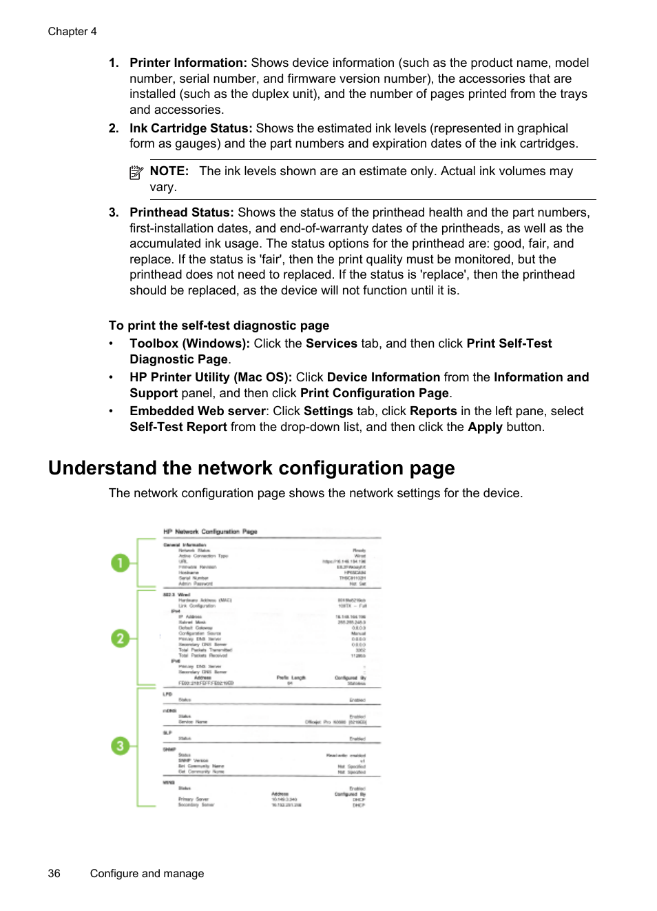 Information, see, Understand the network configuration page | HP Officejet Pro K8600 Printer User Manual | Page 40 / 108
