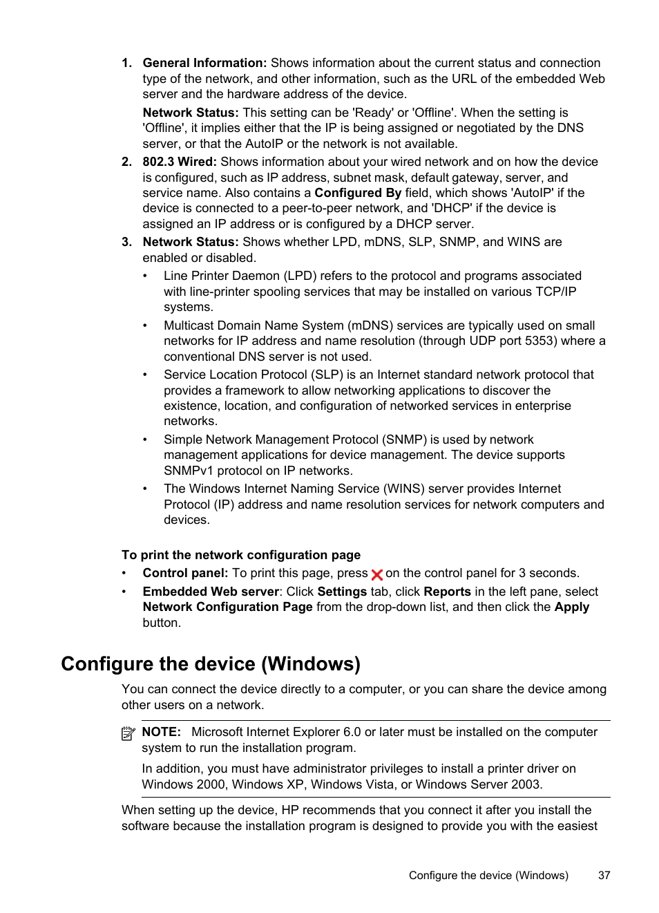 Configure the device (windows), Direct connection, Network connection | HP Officejet Pro K8600 Printer User Manual | Page 41 / 108