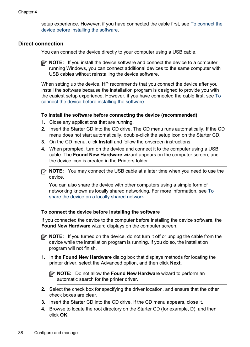 Direct connection | HP Officejet Pro K8600 Printer User Manual | Page 42 / 108