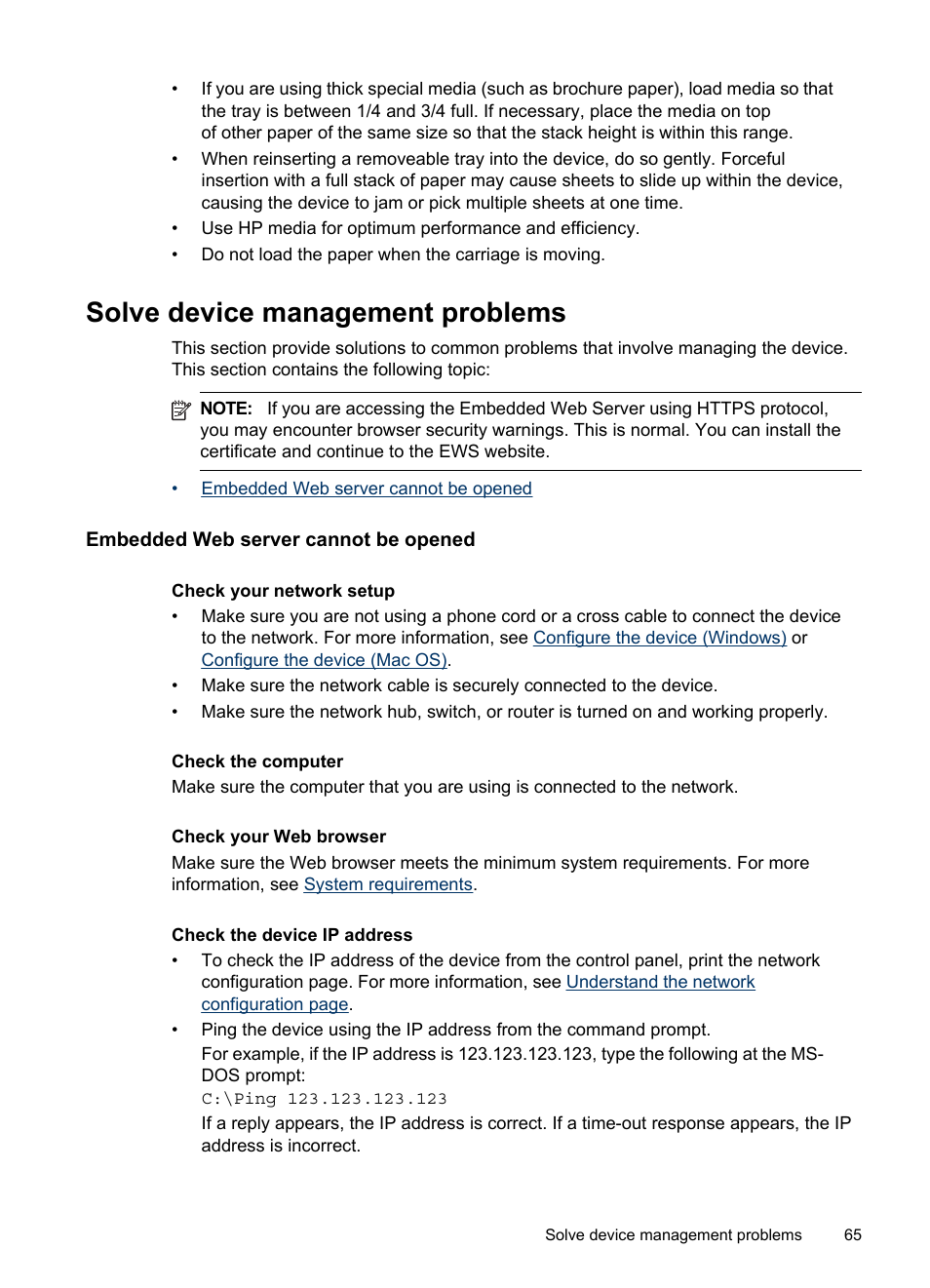 Solve device management problems, Embedded web server cannot be opened | HP Officejet Pro K8600 Printer User Manual | Page 69 / 108