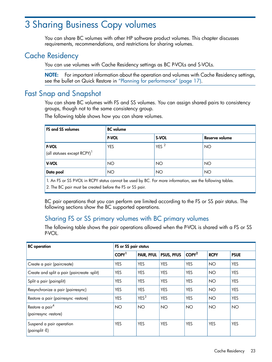 3 sharing business copy volumes, Cache residency, Fast snap and snapshot | Cache residency fast snap and snapshot, Sharing business | HP XP P9500 Storage User Manual | Page 23 / 143