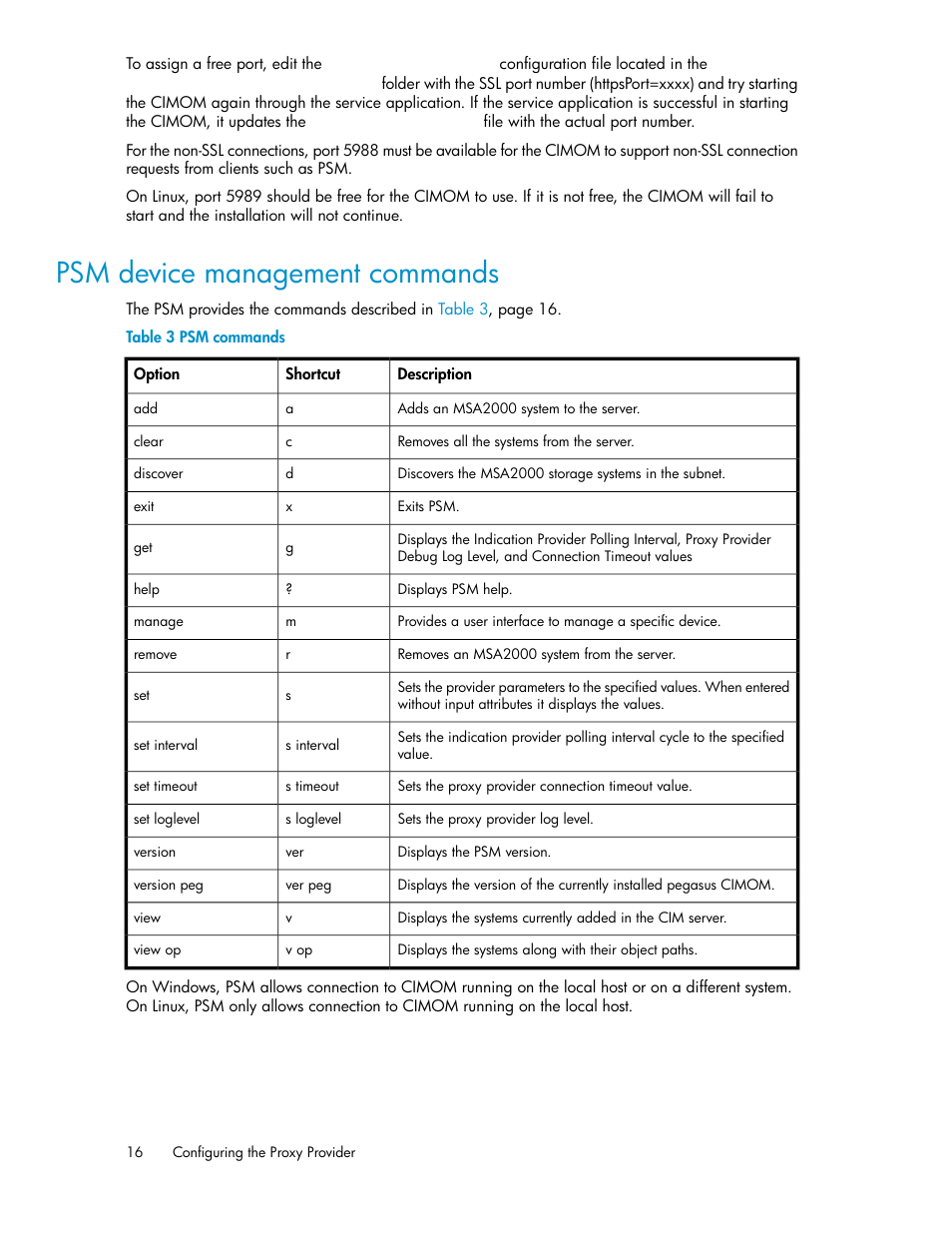 Psm device management commands, Psm commands | HP 2000SA G2-Modular-Smart-Array User Manual | Page 16 / 48