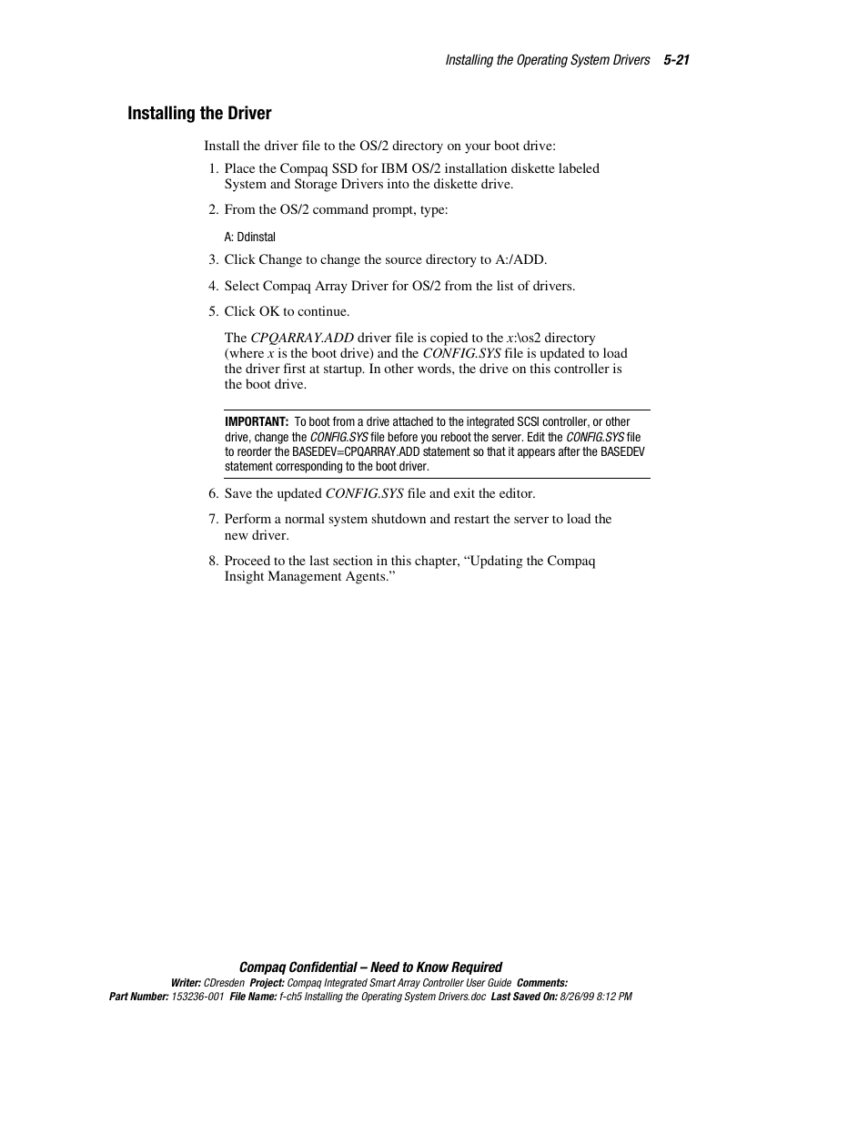 Installing the driver, Installing the driver -21 | HP Compaq Integrated Smart Array Controller User Manual | Page 61 / 147