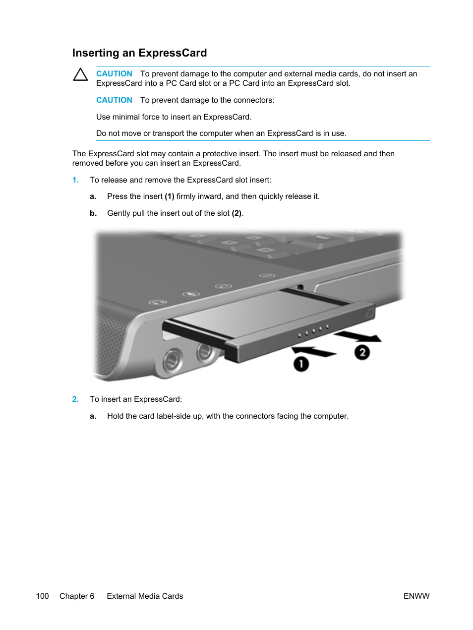 Inserting an expresscard | HP Pavilion dv5127eu Notebook PC User Manual | Page 110 / 192