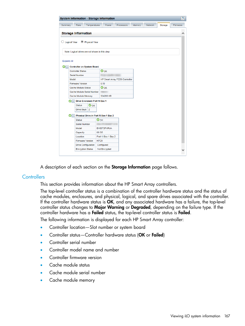 Controllers | HP Integrated Lights-Out 4 User Manual | Page 167 / 356