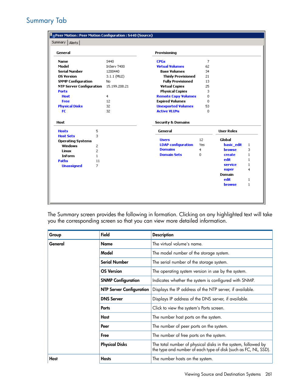 Summary tab | HP 3PAR Operating System Software User Manual | Page 261 / 424
