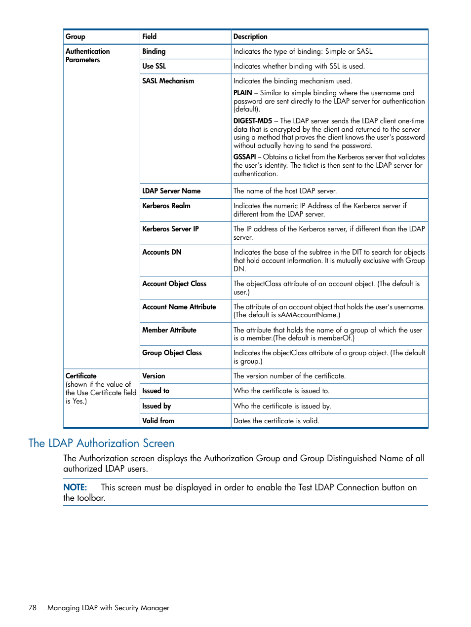 The ldap authorization screen | HP 3PAR Operating System Software User Manual | Page 78 / 424