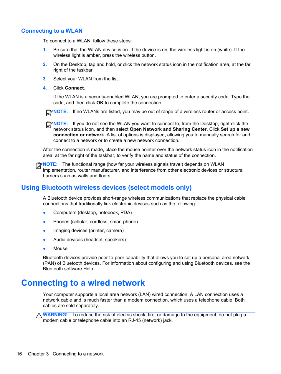 Connecting to a wlan, Connecting to a wired network | HP Pavilion g7-2254ca Notebook PC User Manual | Page 26 / 84