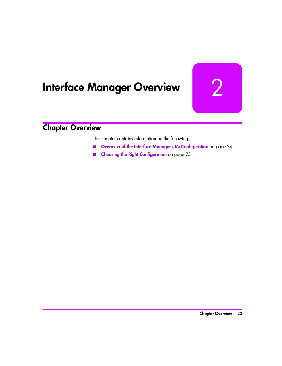 Interface manager overview, Chapter overview, Chapter 2 | Interface manager overview 23, Chapter overview 23 | HP Tape Library Interface Manager Software User Manual | Page 23 / 138