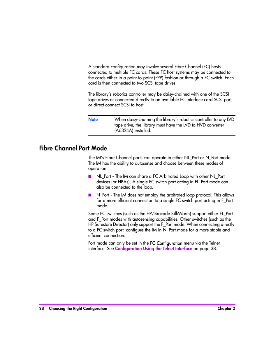 Fibre channel port mode, Fibre channel port mode 28 | HP Tape Library Interface Manager Software User Manual | Page 28 / 138