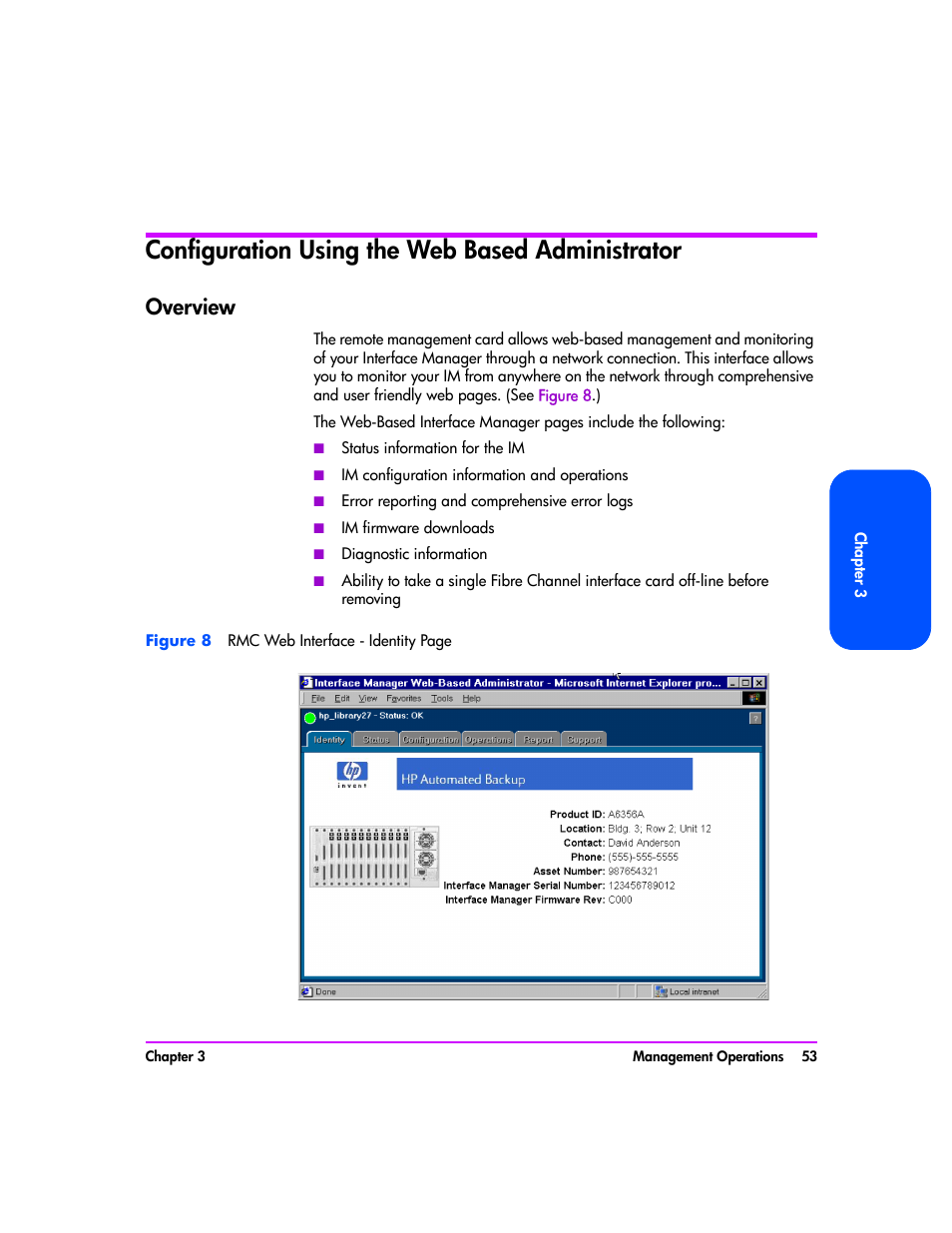 Configuration using the web based administrator, Overview, Configuration using the web based administrator 53 | Overview 53 | HP Tape Library Interface Manager Software User Manual | Page 53 / 138