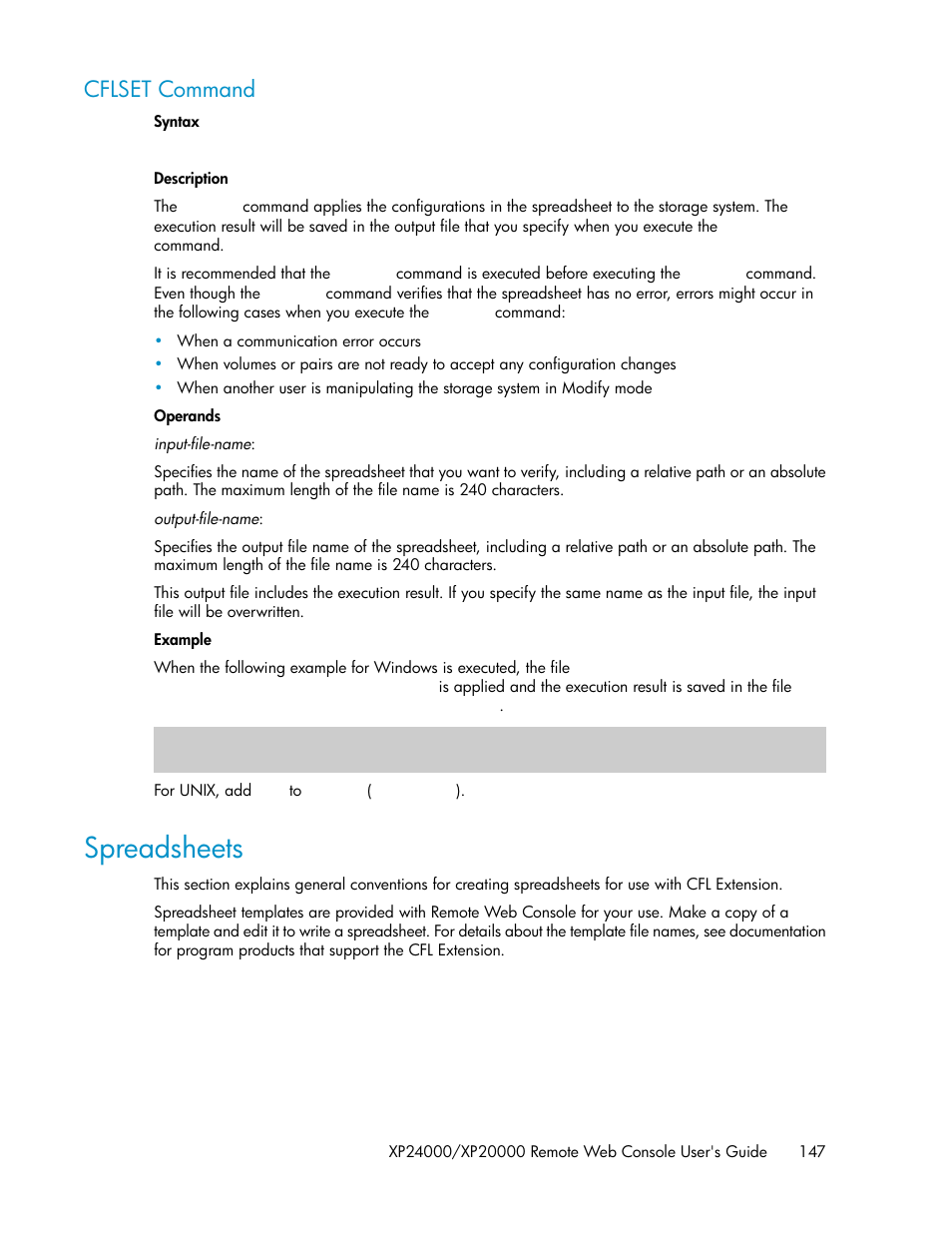 Cflset command, Spreadsheets | HP StorageWorks XP Remote Web Console Software User Manual | Page 147 / 174