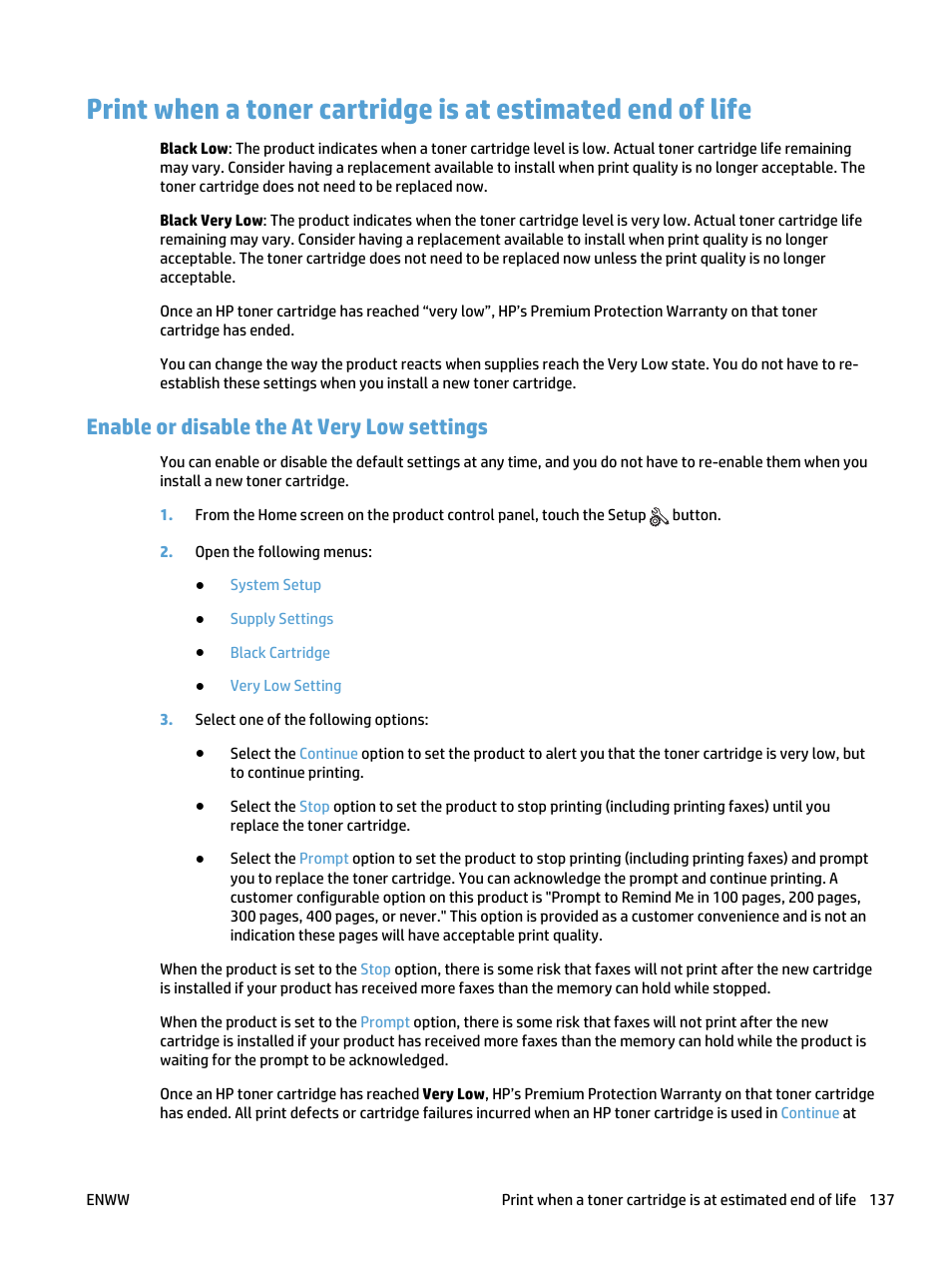 Enable or disable the at very low settings | HP LaserJet Pro 400 MFP M425 User Manual | Page 153 / 228
