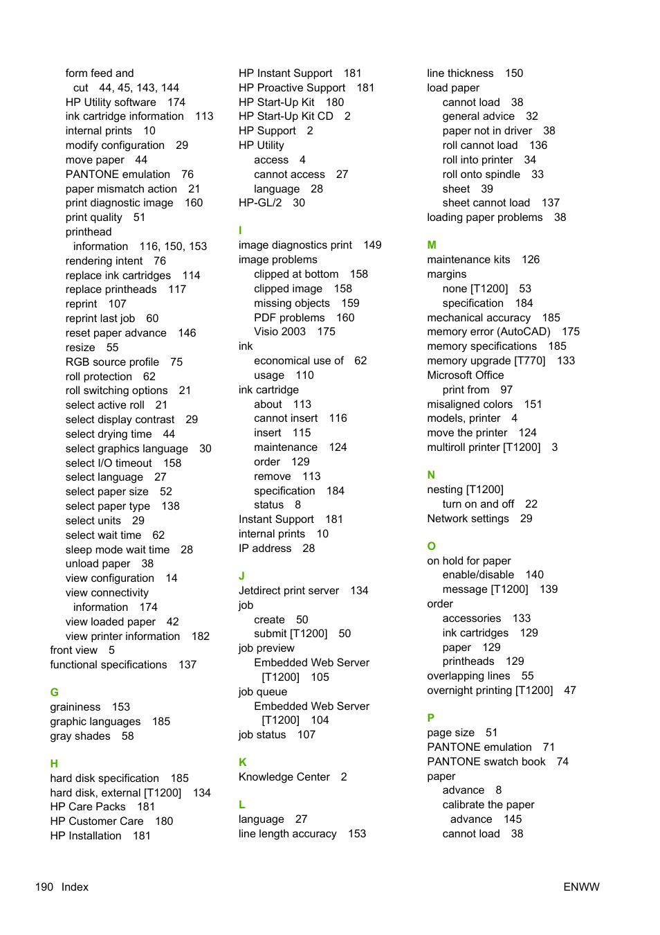 HP Designjet T1200 Printer series User Manual | Page 198 / 200