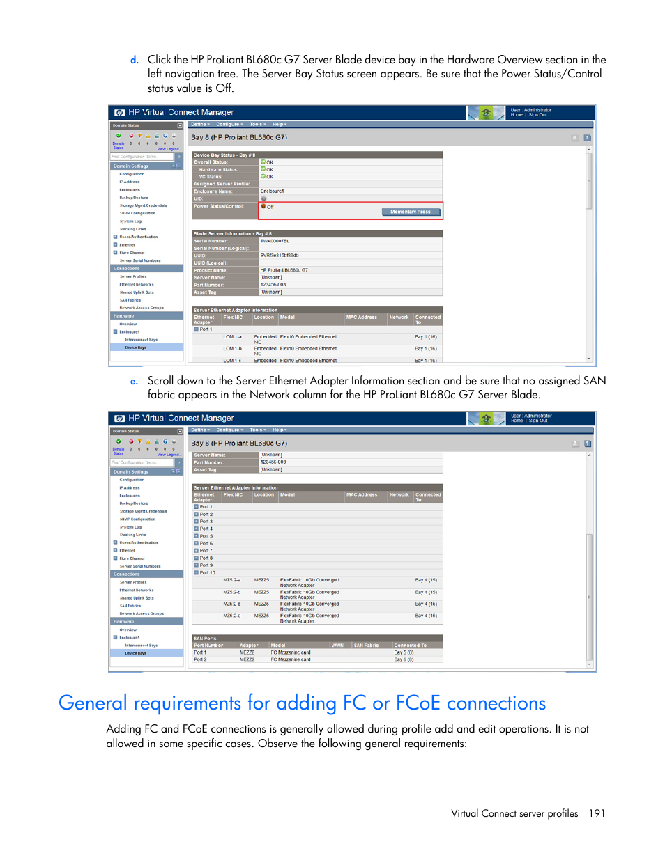 HP Virtual Connect 8Gb 24-port Fibre Channel Module for c-Class BladeSystem User Manual | Page 191 / 262