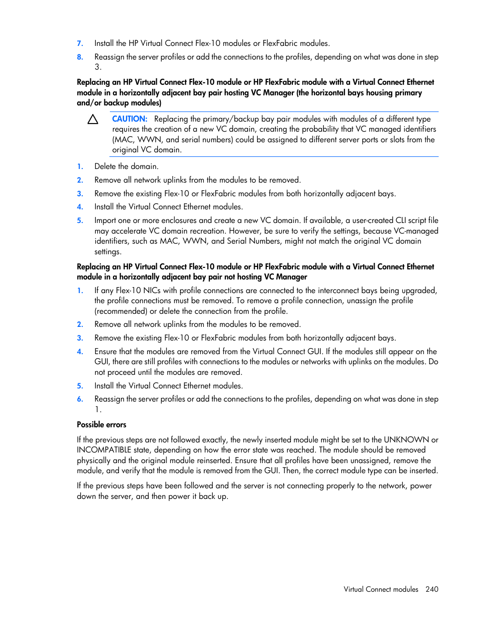 HP Virtual Connect 8Gb 24-port Fibre Channel Module for c-Class BladeSystem User Manual | Page 240 / 262