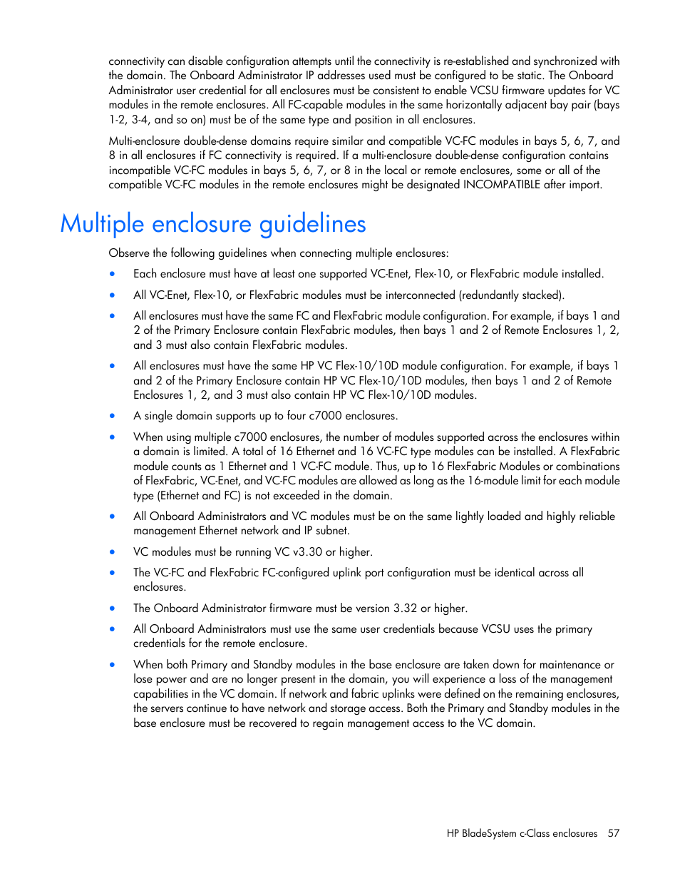 Multiple enclosure guidelines | HP Virtual Connect 8Gb 24-port Fibre Channel Module for c-Class BladeSystem User Manual | Page 57 / 262
