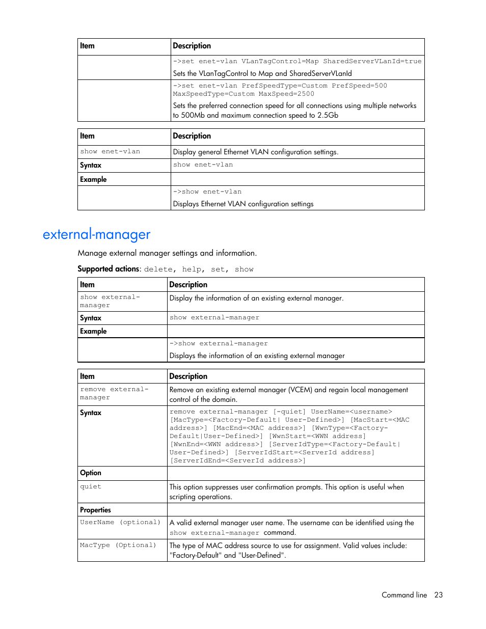 External-manager | HP Virtual Connect 1.10Gb-F Ethernet Module for c-Class BladeSystem User Manual | Page 23 / 90