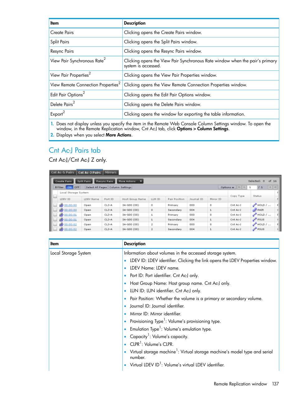Cnt ac-j pairs tab, Cnt ac-j/cnt ac-j z only | HP XP7 Storage User Manual | Page 137 / 195