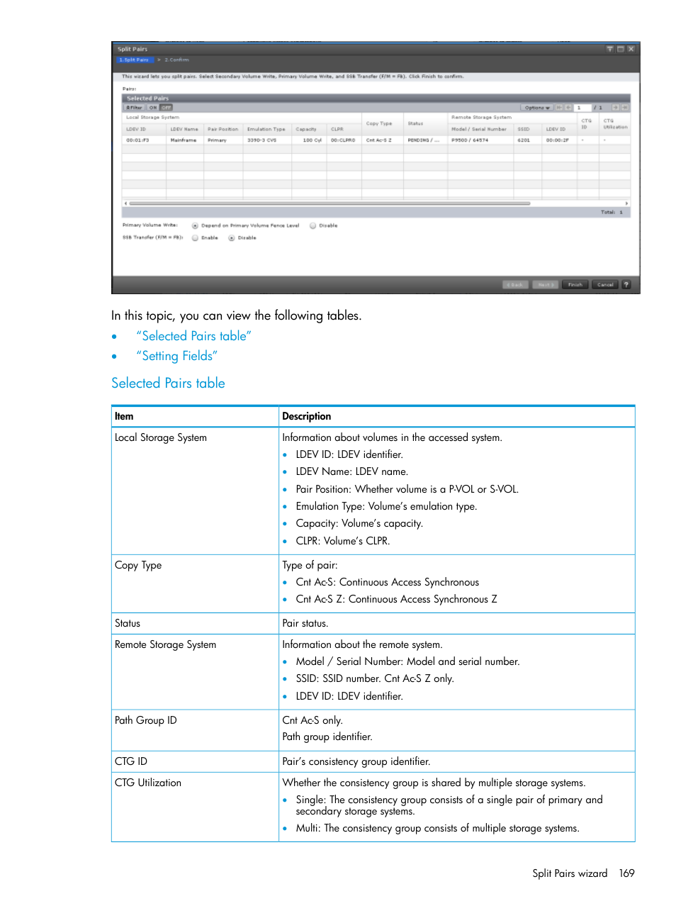 Selected pairs table | HP XP7 Storage User Manual | Page 169 / 195