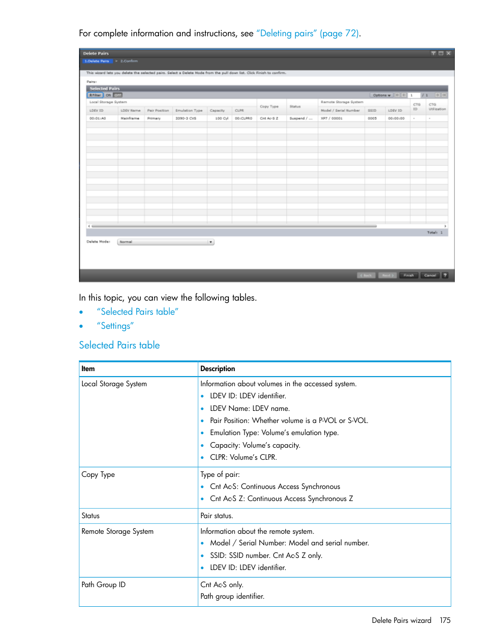 Selected pairs table | HP XP7 Storage User Manual | Page 175 / 195
