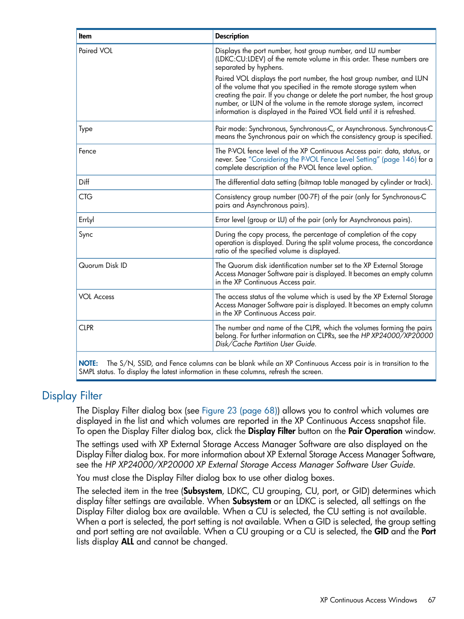 Display filter | HP StorageWorks XP Remote Web Console Software User Manual | Page 67 / 176