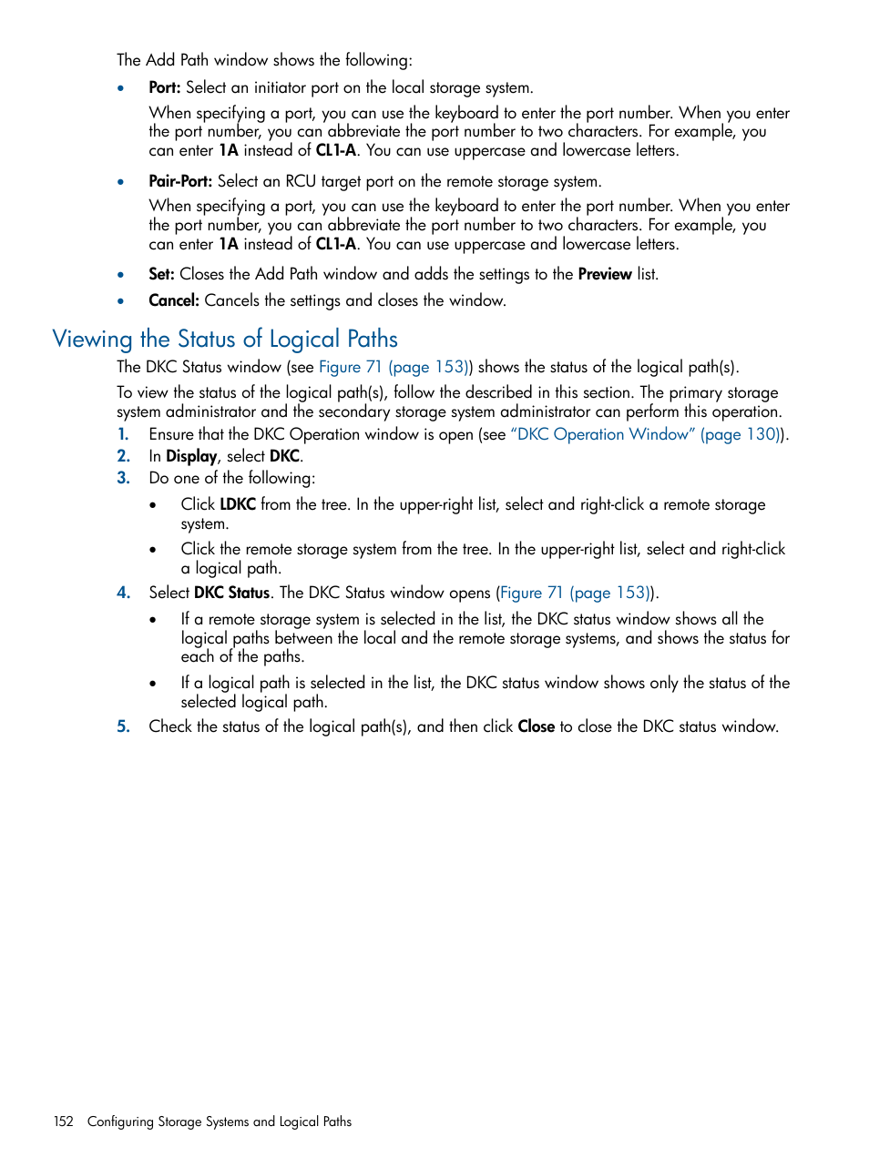 Viewing the status of logical paths | HP XP Continuous Access Software User Manual | Page 152 / 245