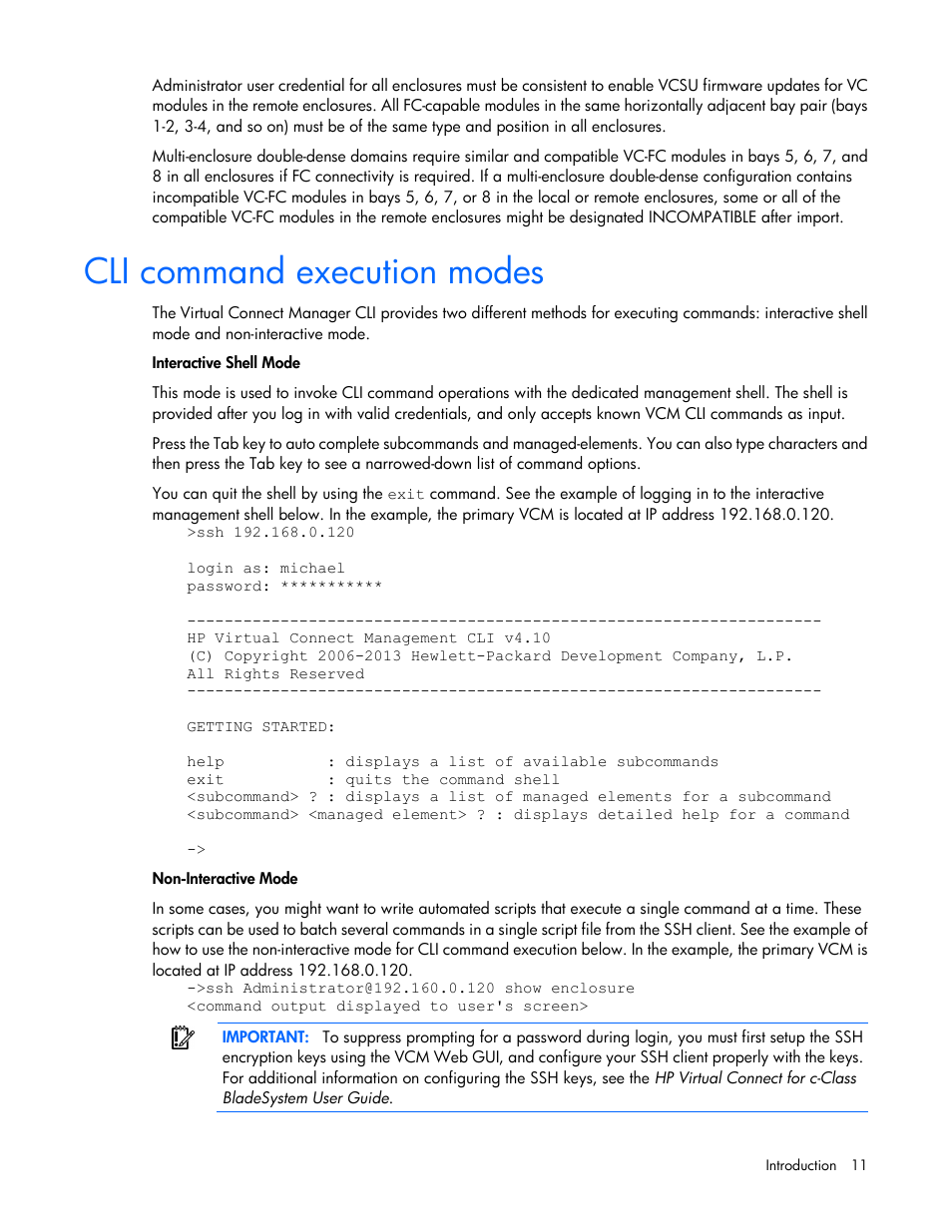Cli command execution modes | HP Virtual Connect FlexFabric 10Gb24-port Module for c-Class BladeSystem User Manual | Page 11 / 192
