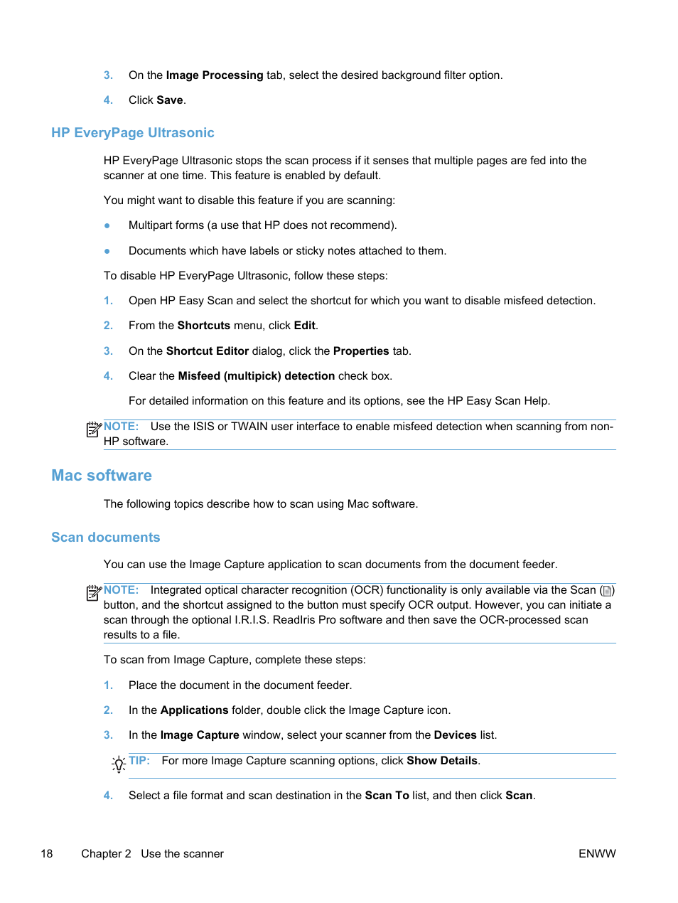 Mac software, Scan documents | HP Scanjet Pro 3000 s2 Sheet-feed Scanner User Manual | Page 24 / 60