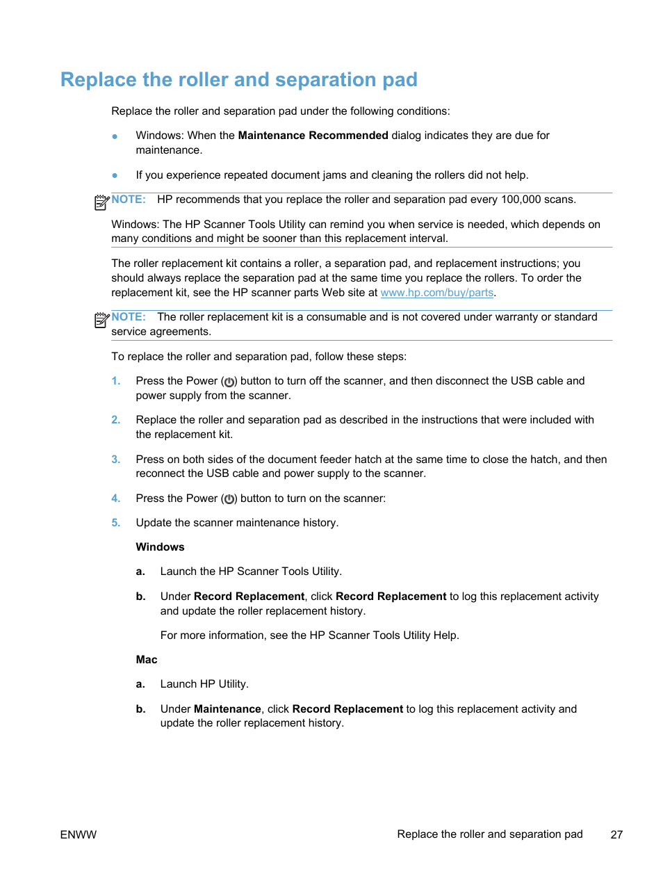 Replace the roller and separation pad | HP Scanjet Pro 3000 s2 Sheet-feed Scanner User Manual | Page 33 / 60