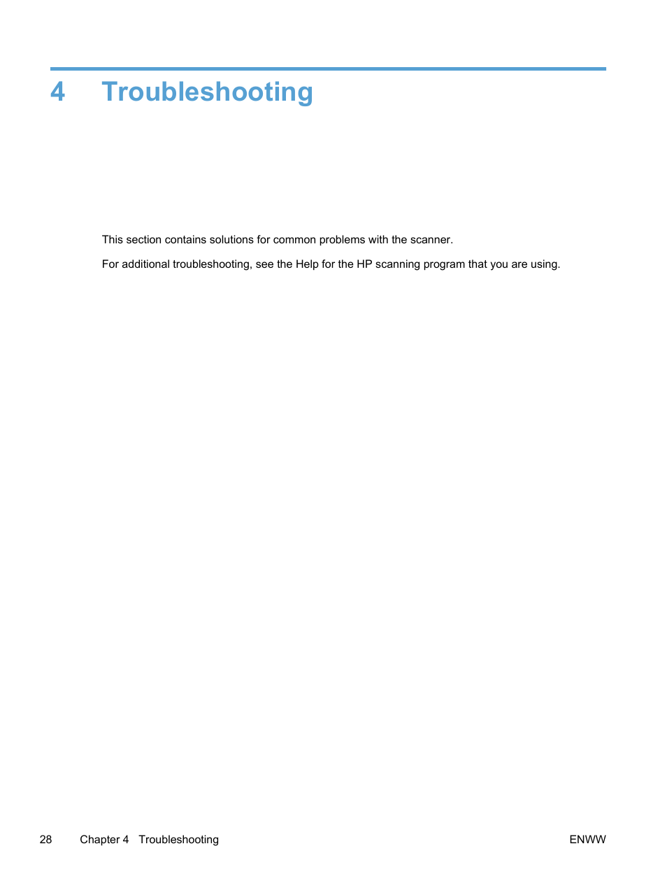 Troubleshooting, 4 troubleshooting, 4troubleshooting | HP Scanjet Pro 3000 s2 Sheet-feed Scanner User Manual | Page 34 / 60