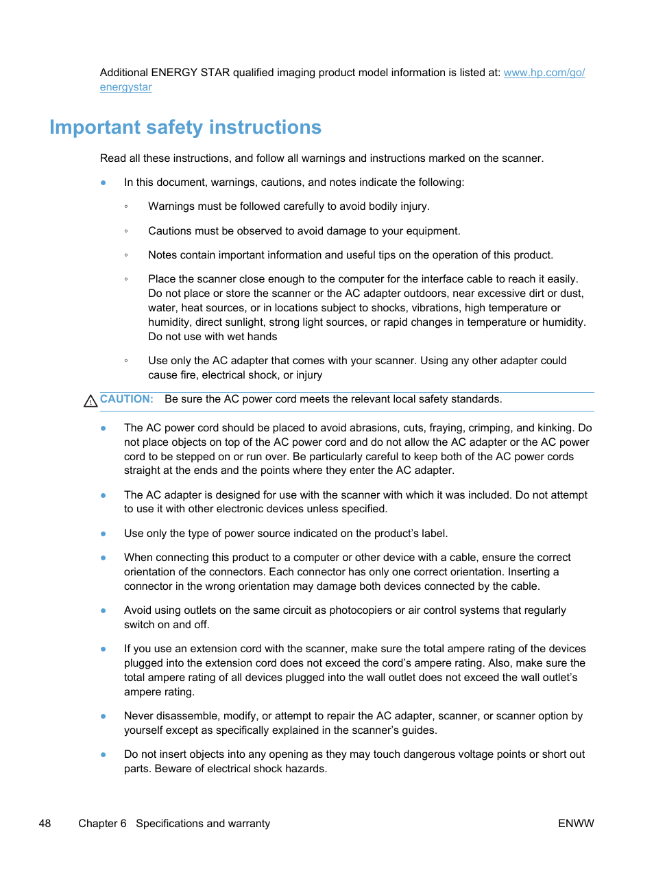 Important safety instructions | HP Scanjet Pro 3000 s2 Sheet-feed Scanner User Manual | Page 54 / 60