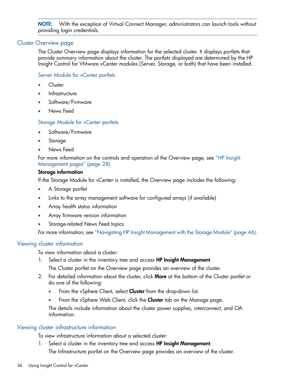 Viewing cluster information, Viewing cluster infrastructure information | HP OneView for VMware vCenter User Manual | Page 36 / 113