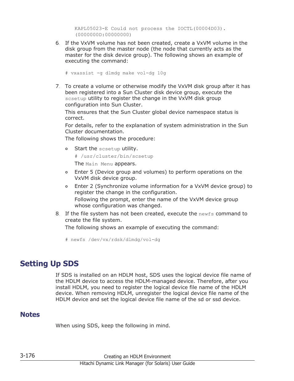 Setting up sds, Notes, Setting up sds -176 | Notes -176 | HP Hitachi Dynamic Link Manager Software Licenses User Manual | Page 242 / 646