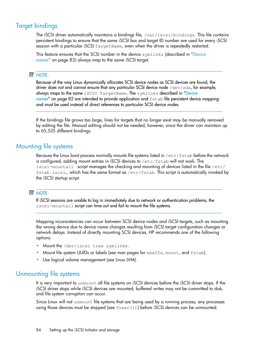Target bindings, Mounting file systems, Unmounting file systems | 84 mounting file systems, 84 unmounting file systems | HP 3000 Enterprise Virtual Array User Manual | Page 84 / 236