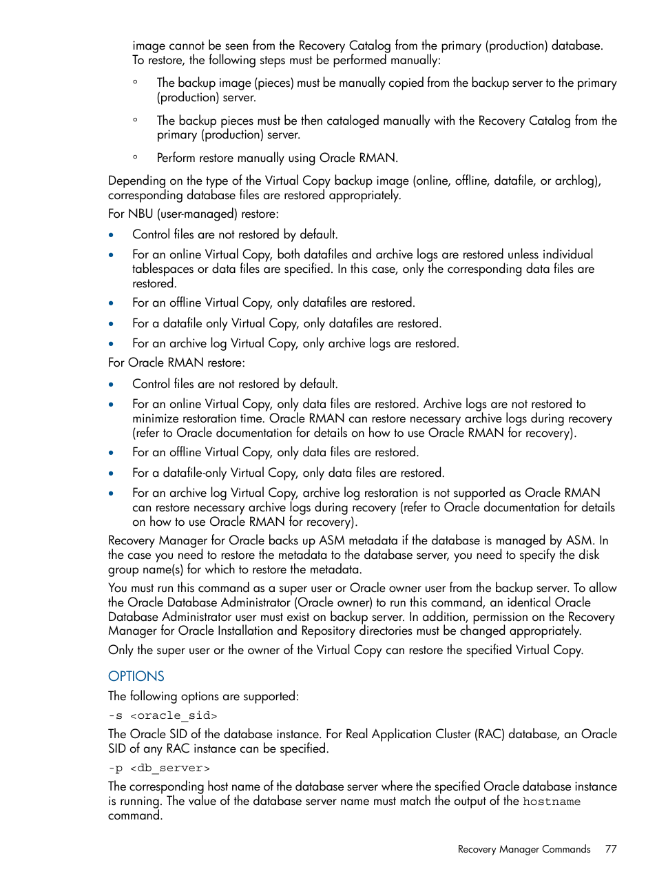 HP 3PAR Application Software Suite for Oracle Licenses User Manual | Page 77 / 199