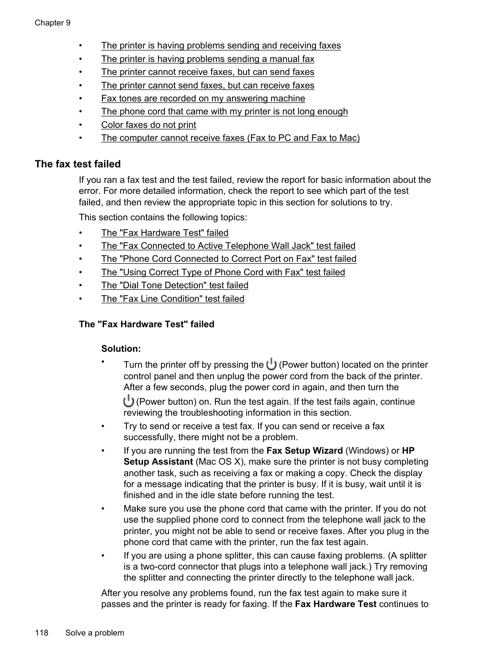 The fax test failed | HP Officejet Pro 8600 User Manual | Page 122 / 254