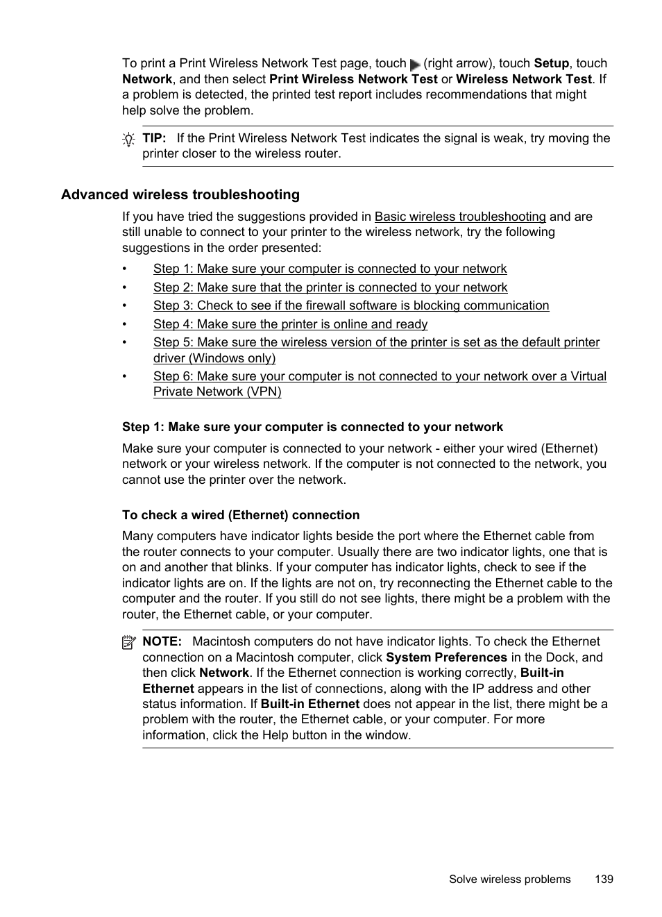Advanced wireless troubleshooting | HP Officejet Pro 8600 User Manual | Page 143 / 254