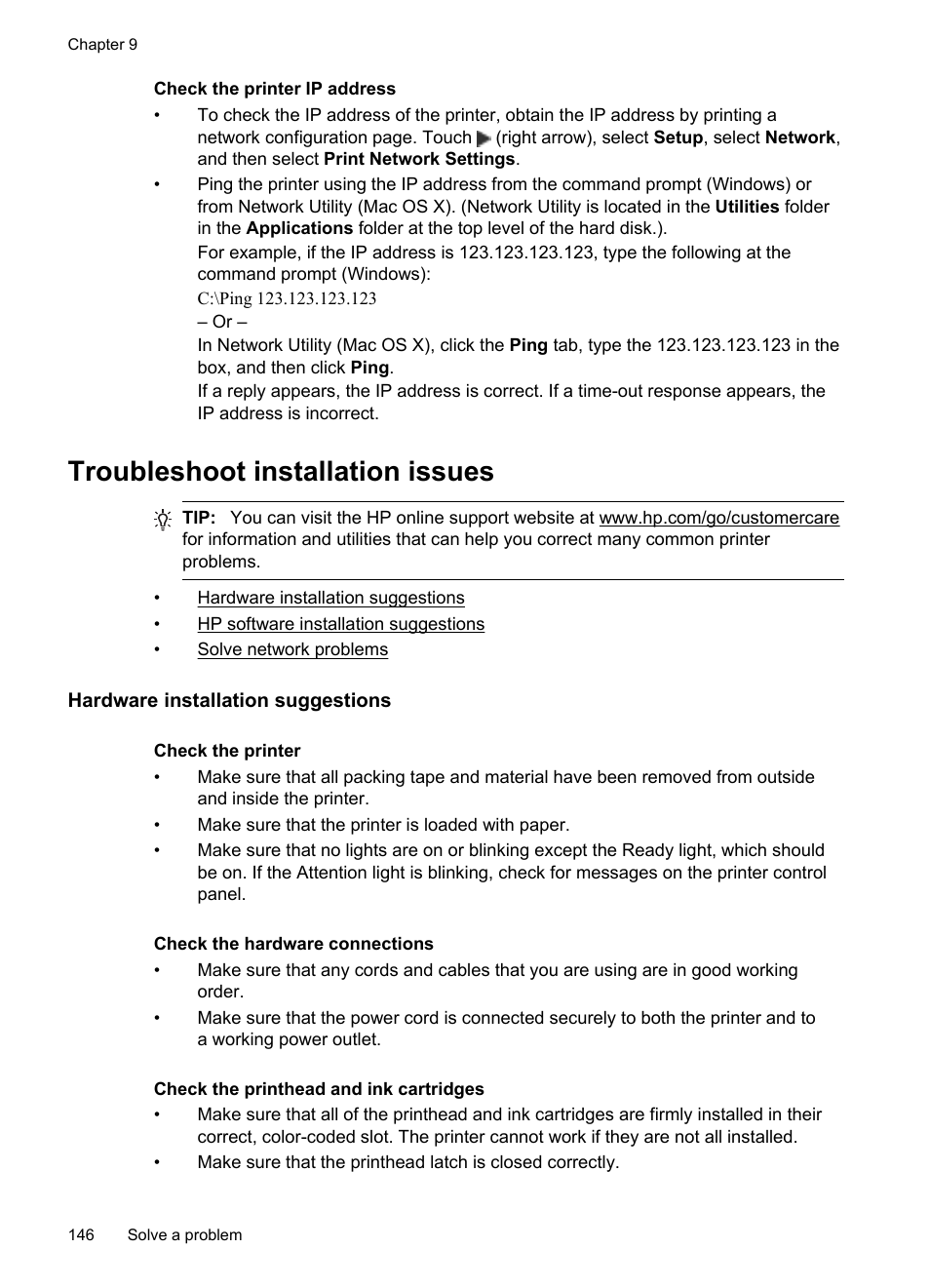 Troubleshoot installation issues, Hardware installation suggestions | HP Officejet Pro 8600 User Manual | Page 150 / 254