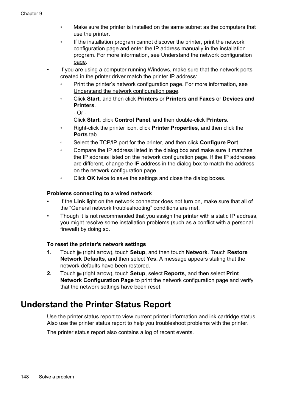 Understand the printer status report | HP Officejet Pro 8600 User Manual | Page 152 / 254