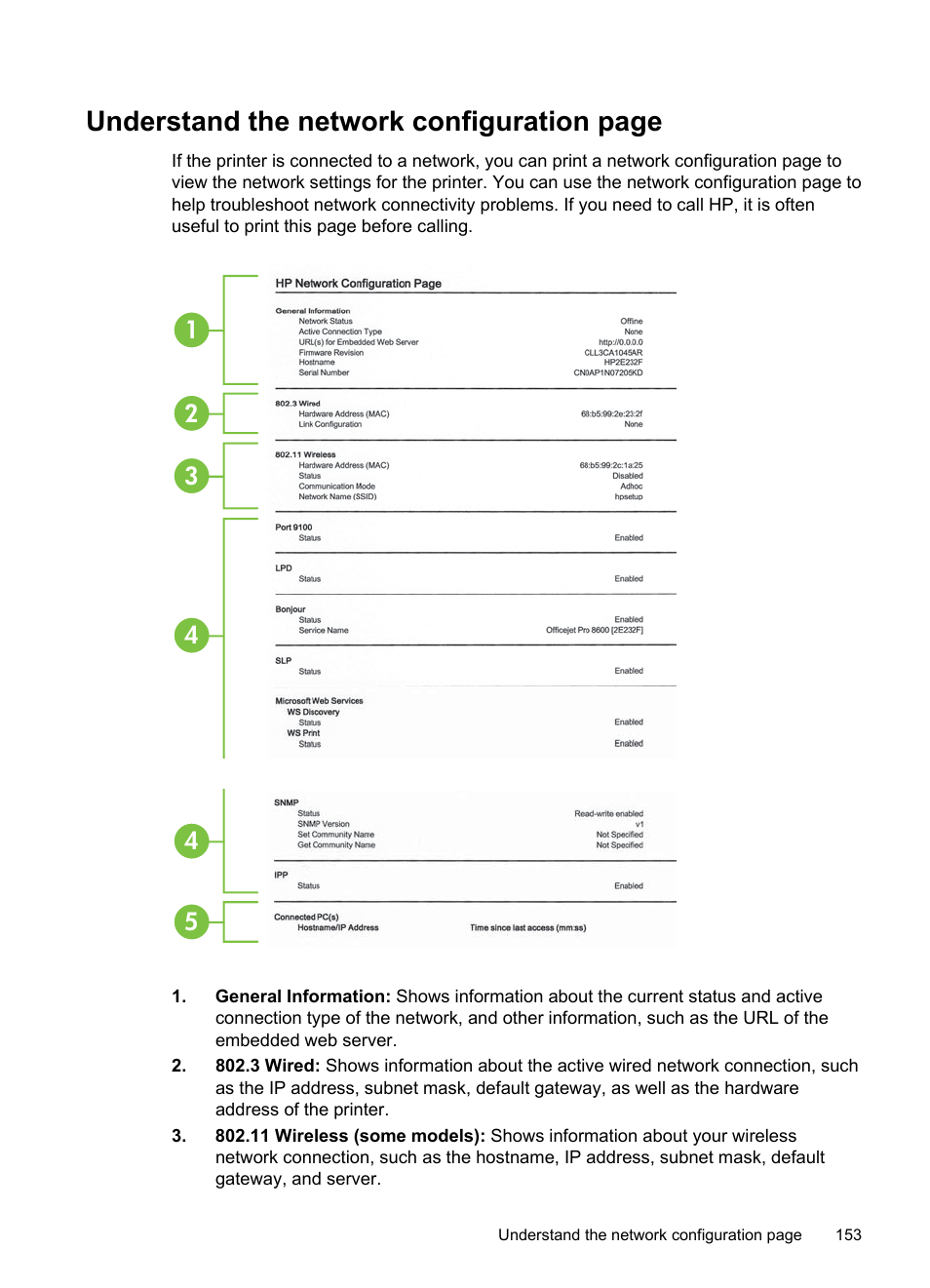Understand the network configuration page | HP Officejet Pro 8600 User Manual | Page 157 / 254